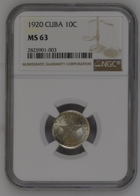 1920 Cuba 10 Centavos - NGC MS63