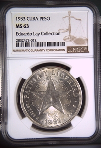 1933 Cuba Peso - NGC MS63