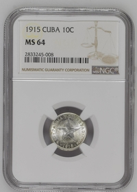 1915 Cuba 10 Centavos - NGC MS64