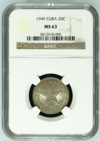 1949 Cuba 20 Centavos - NGS MS63