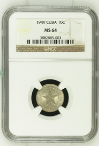 1949 Cuba 10 Centavos - NGC MS64