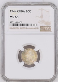 1949 Cuba 10 Centavos - NGC MS65