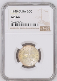 1949 Cuba 20 Centavos - NGC MS64