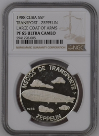 1988 Cuba 5 Pesos Transport Zeppelin - NGC PF65