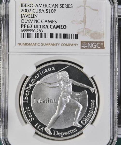 2007 Cuba 10 Pesos Ibero-American Series Javelin - NGC PF67 Ultra Cameo