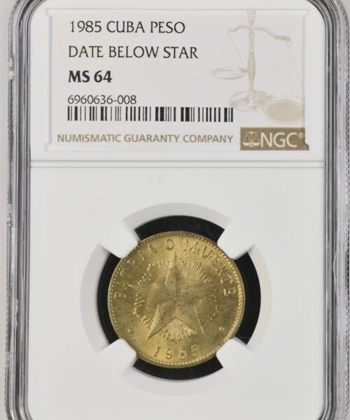 1985 Cuba Peso Date Below Star - NGC MS64