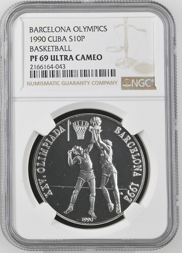1990 Cuba 10 Pesos Barcelona Olympics Basketball - NGC PF69 Ultra Cameo
