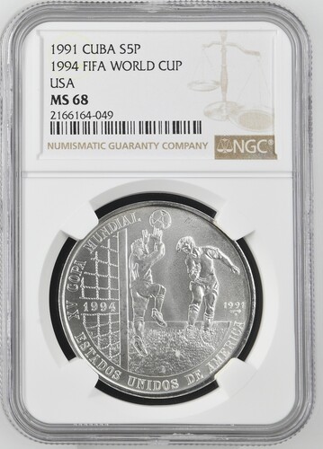1991 Cuba 5 Pesos 1994 FIFA World Cup - NGC MS68