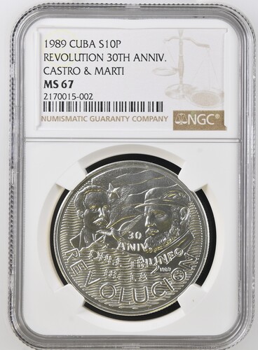1989 Cuba 10 Pesos Revolution 30th Anniv - NGC MS67