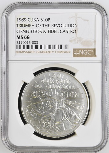 1989 Cuba 10 Pesos Triumph of The Revolution - NGC MS68