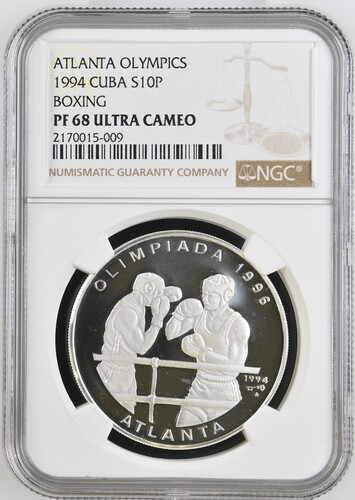 1994 Cuba 10 Pesos Atlanta Olympics Boxing - NGC PF68 Ultra Cameo