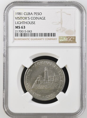 1981 Cuba Peso Visitor's Coinage Lighthouse - NGC MS63
