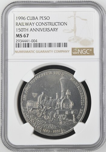 1996 Cuba Peso Railway Construction 150th Anniversary - NGC MS67