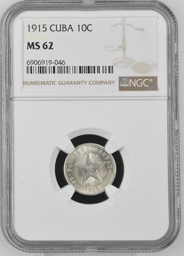 1915 Cuba 10 Centavos - NGC MS62