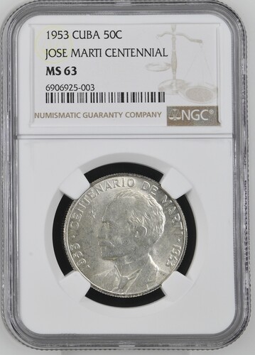 1953 Cuba 50 Centavos - NGC MS63