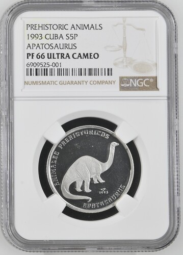 1993 Cuba 5 Pesos Prehistoric Animals - NGC PF66 Ultra Cameo