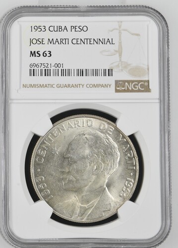 1953 Cuba Peso Jose Marti Centennial - NGC MS63