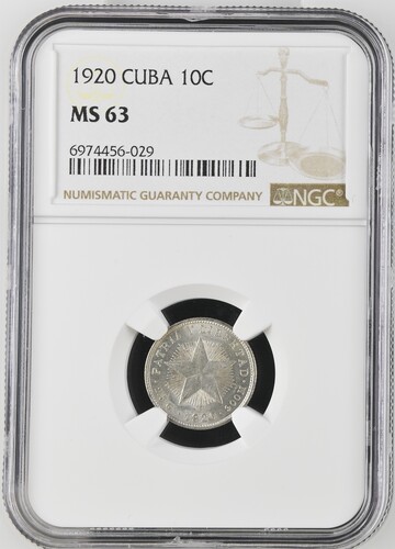 1920 Cuba 10 Centavos - NGS MS63