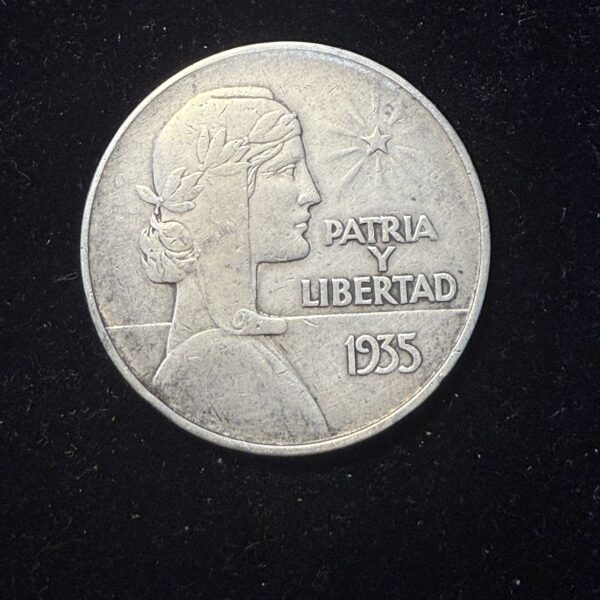1935 Silver Cuban ABC Peso XF Rev Rim Bumps