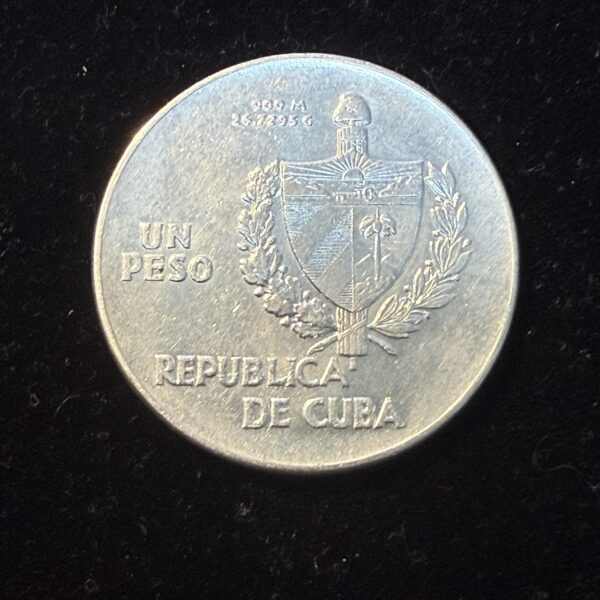 1939 Silver Cuban ABC Peso AU Light Cleaned - Image 2