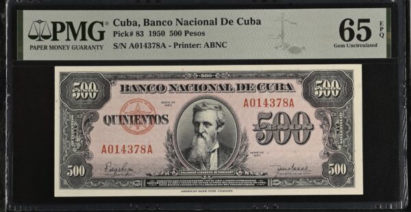 1950 Cuba Banco Nacional 500 Peso PMG 65 EPQ