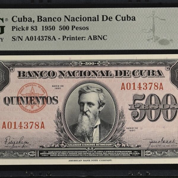 1950 Cuba Banco Nacional 500 Peso PMG 65 EPQ