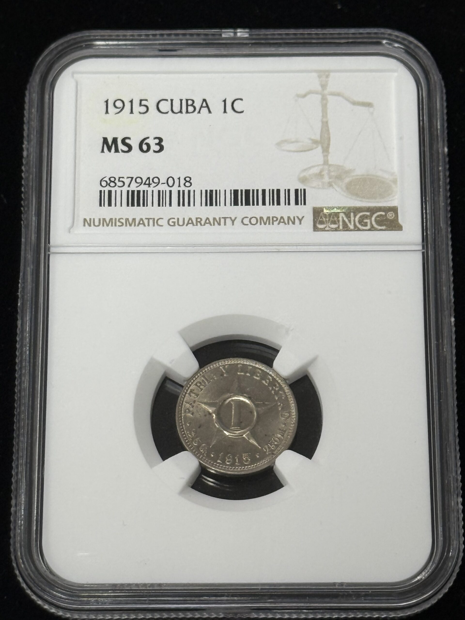 1915 Cuba 1 Centavo NGC MS 63