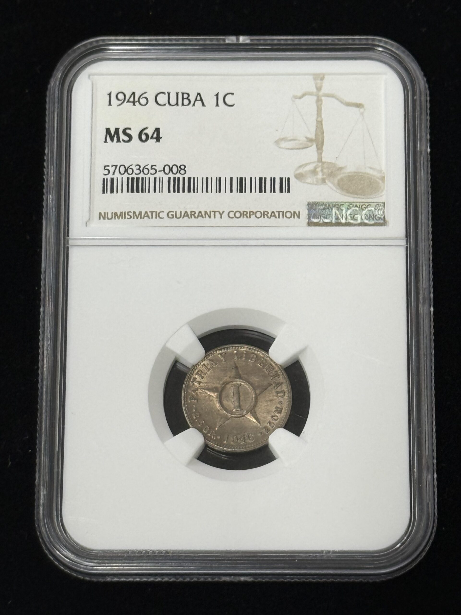 1946 Cuba 1 Centavo NGC MS 64