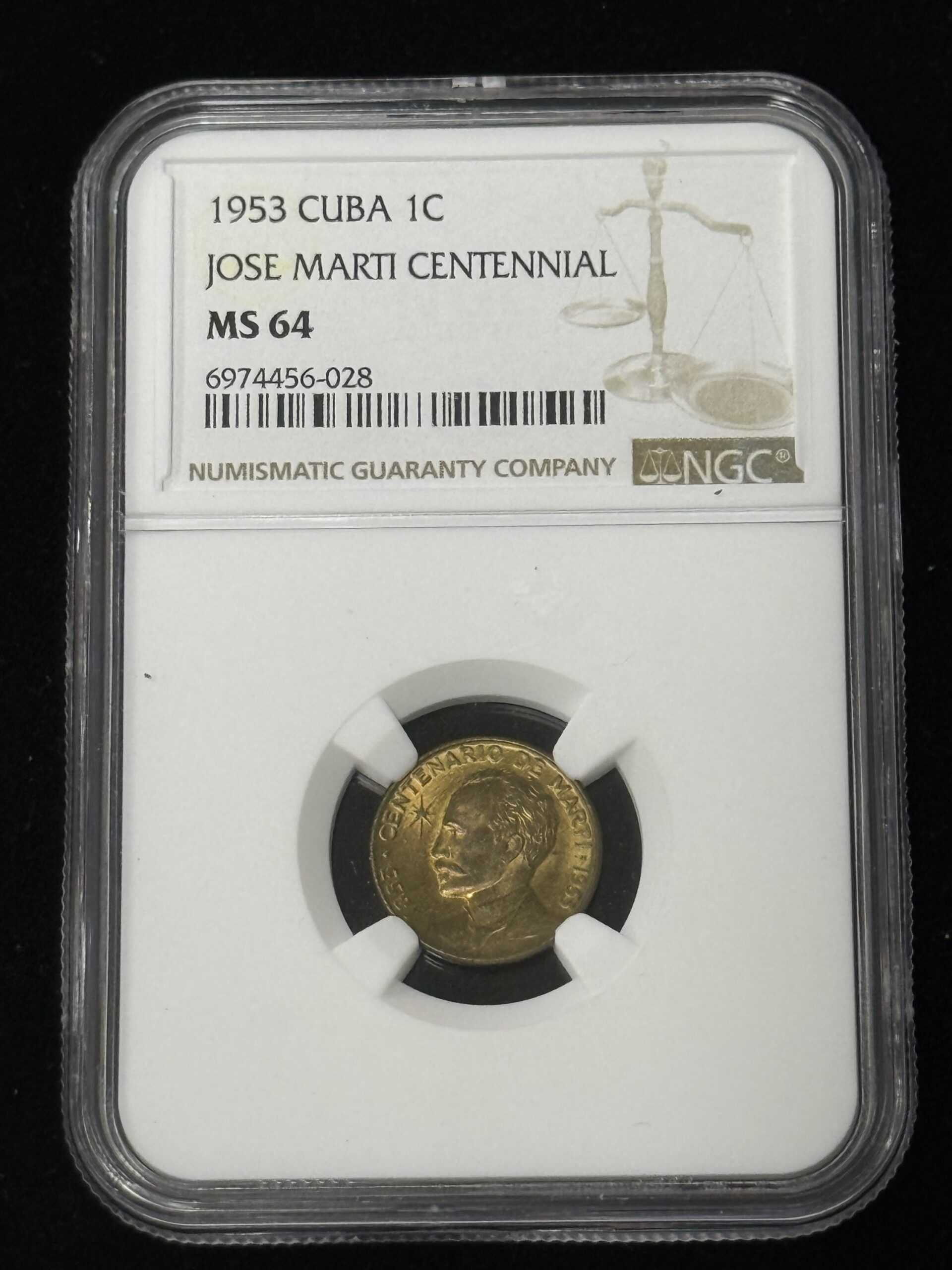 1953 Cuba Marti 1 Centavo NGC MS 64 Toned