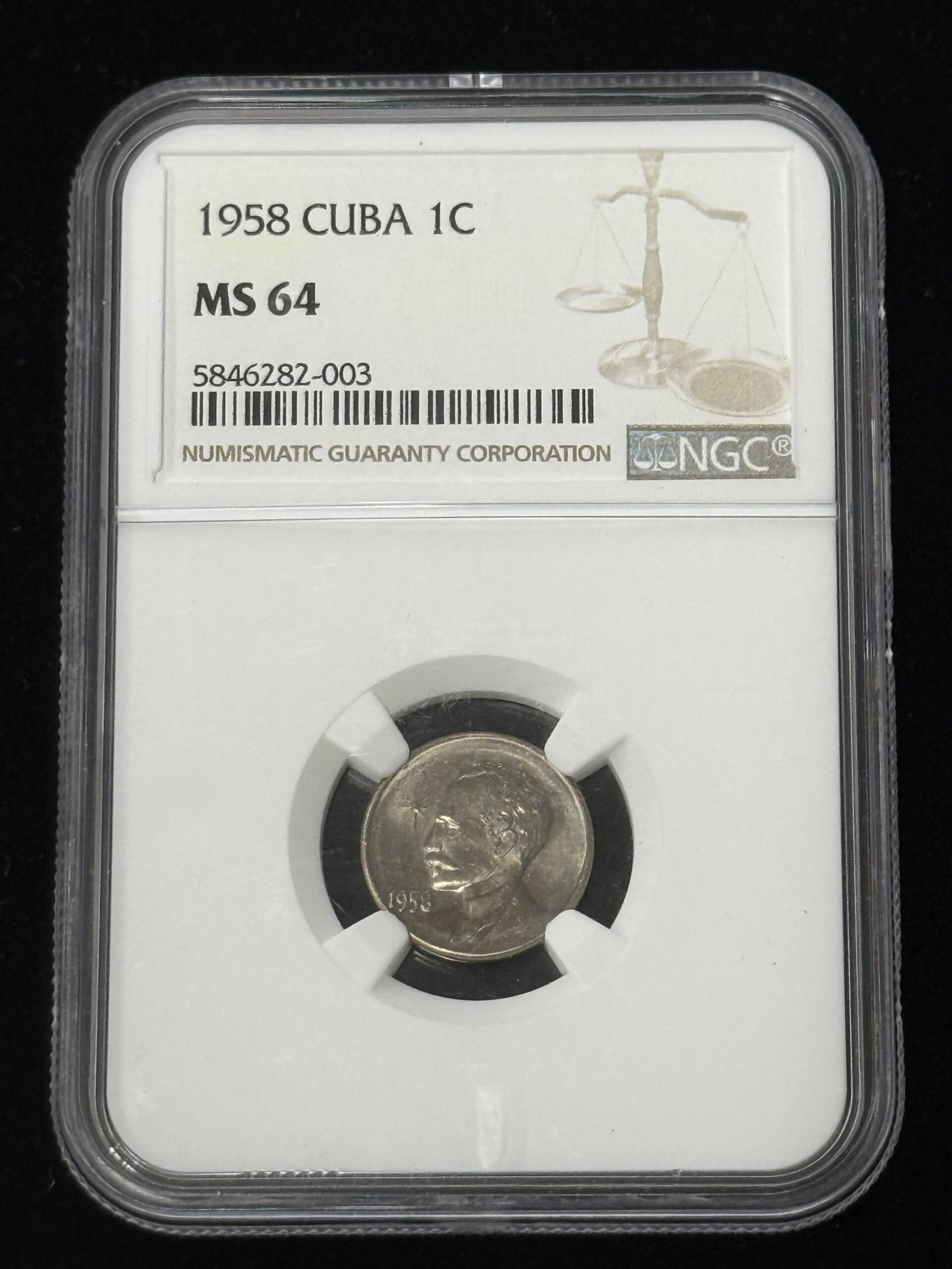 1958 Cuba Marti 1 Centavo NGC MS 64