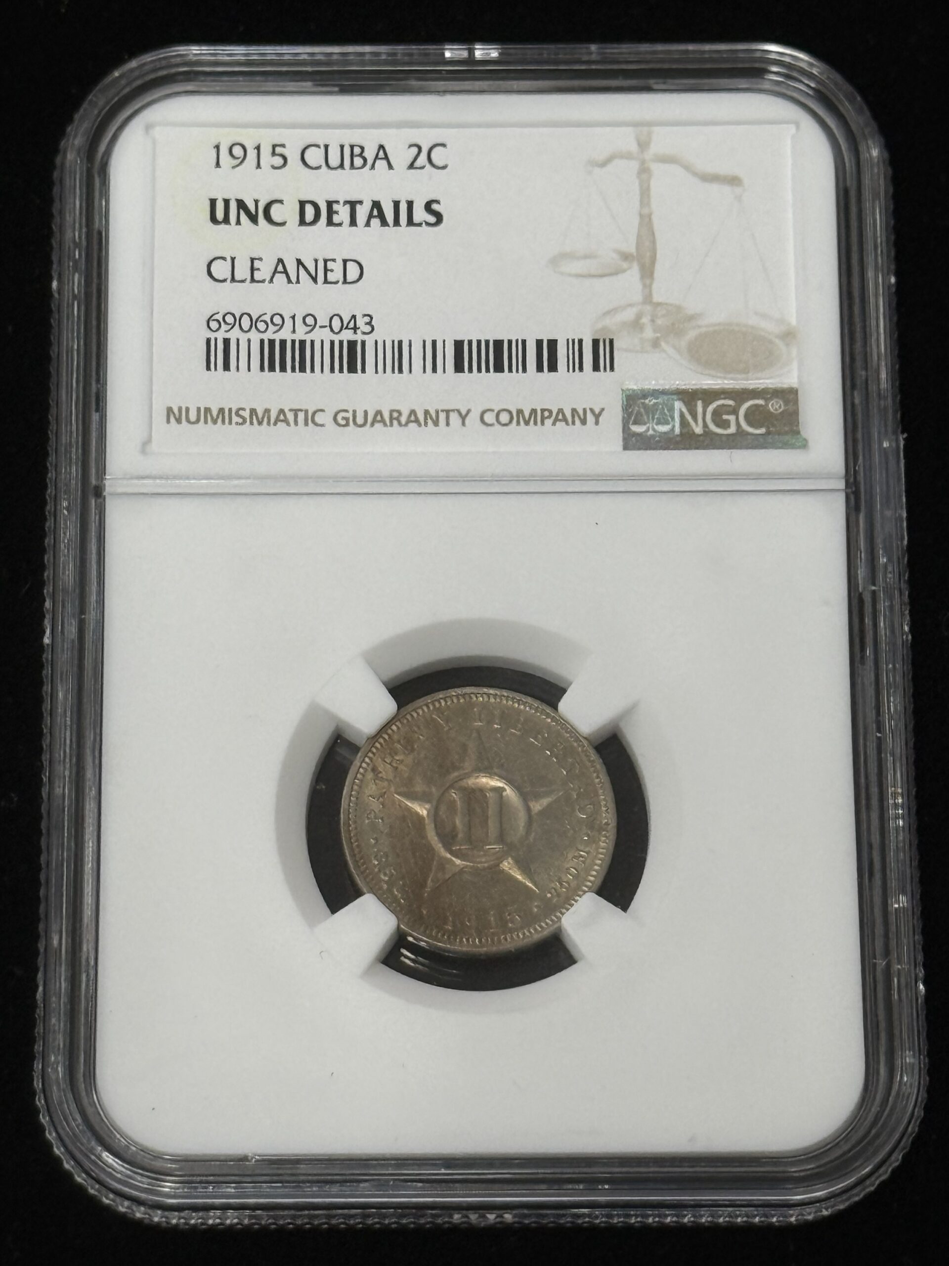 1915 Cuba 2 Centavos NGC UNC Cleaned
