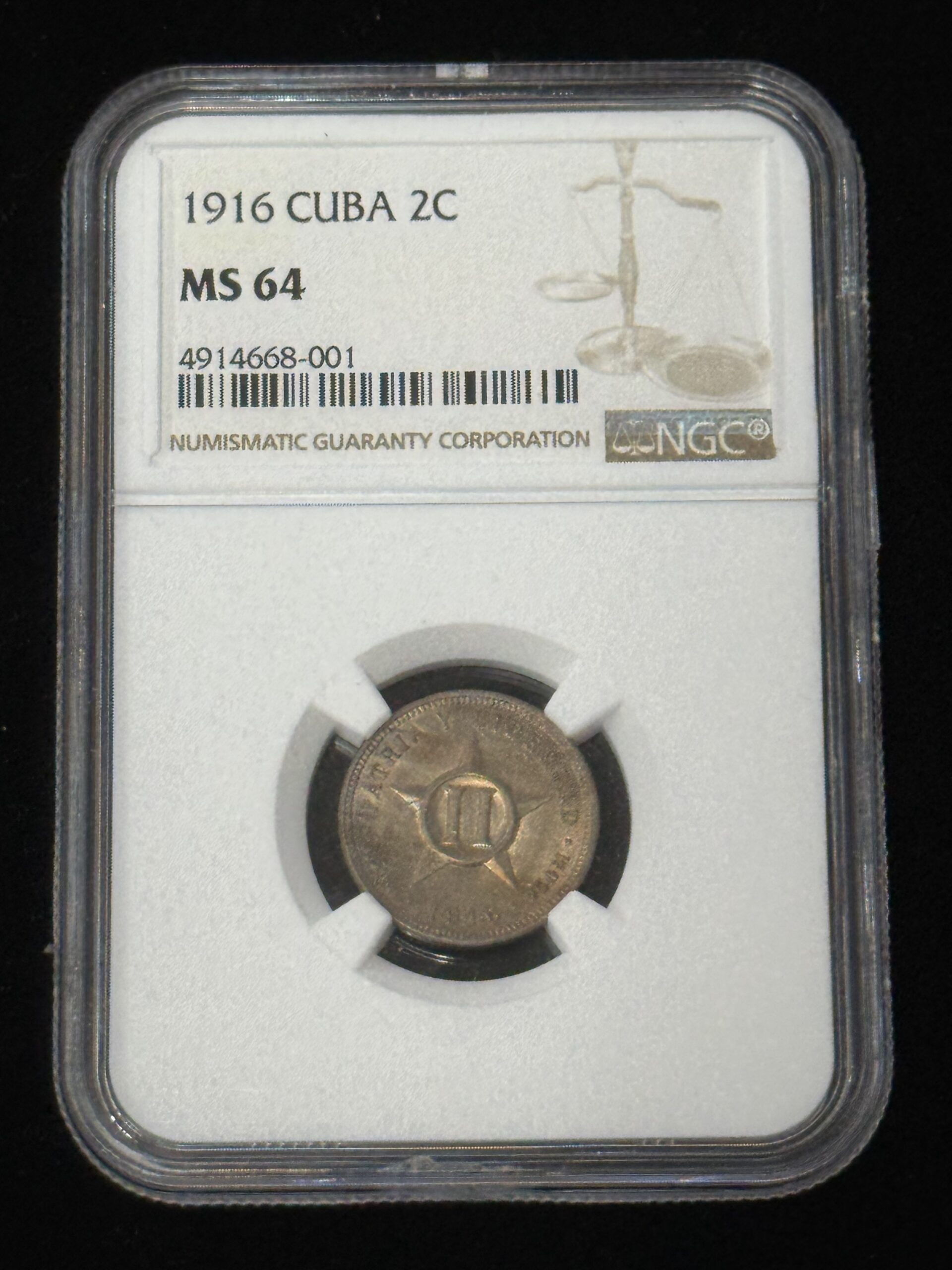 1916 Cuba 2 Centavos NGC MS64