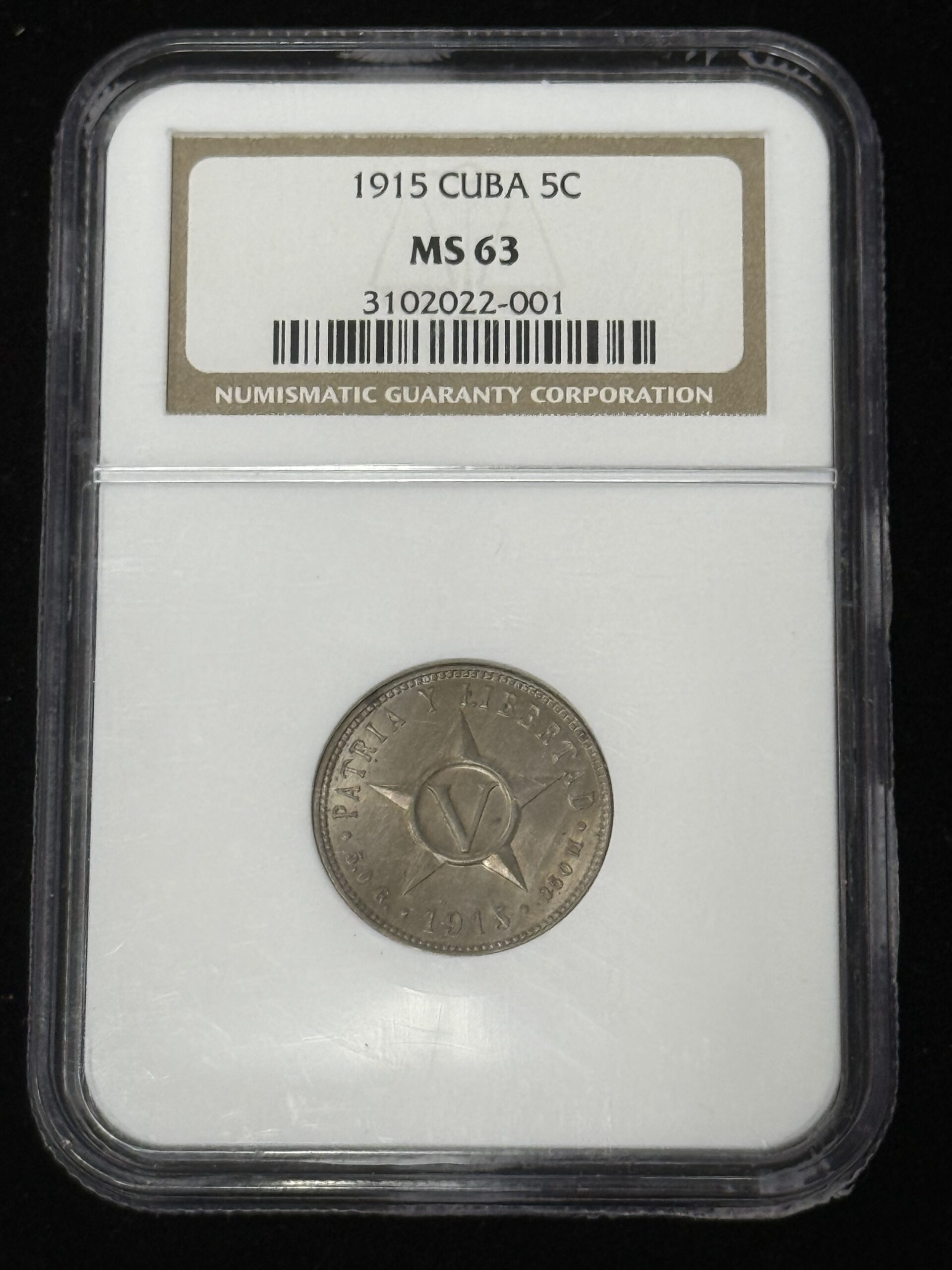 1915 Cuba 5 Centavos NGC MS63