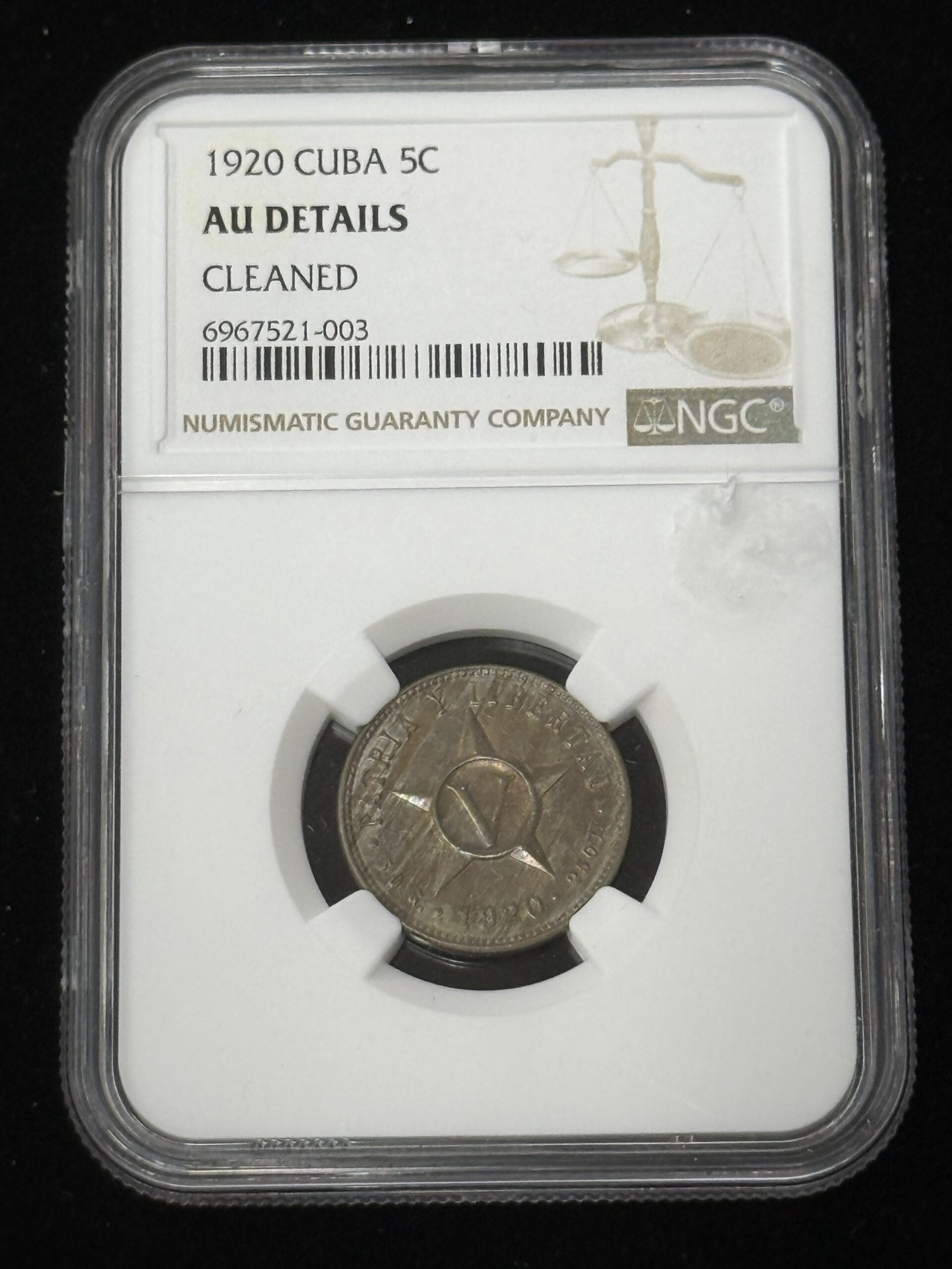 1920 Cuba 5 Centavos NGC AU Cleaned