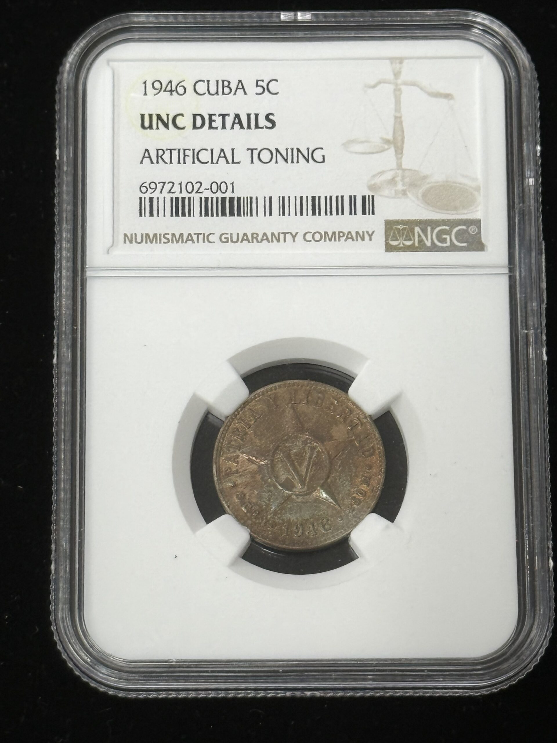 1946 Cuba 5 Centavos NGC UNC Artificial Toning