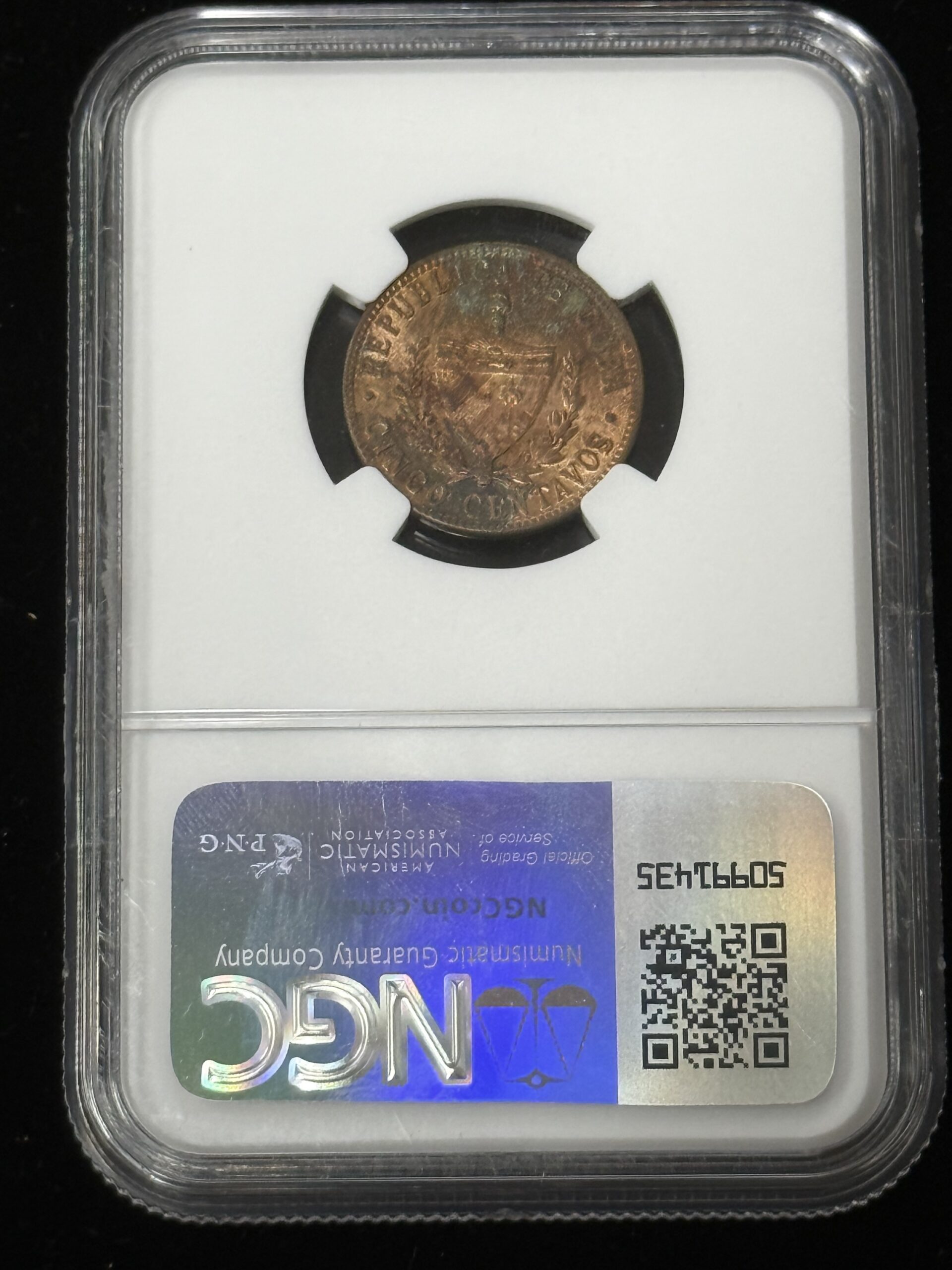 1946 Cuba 5 Centavos NGC UNC Artificial Toning - Image 2