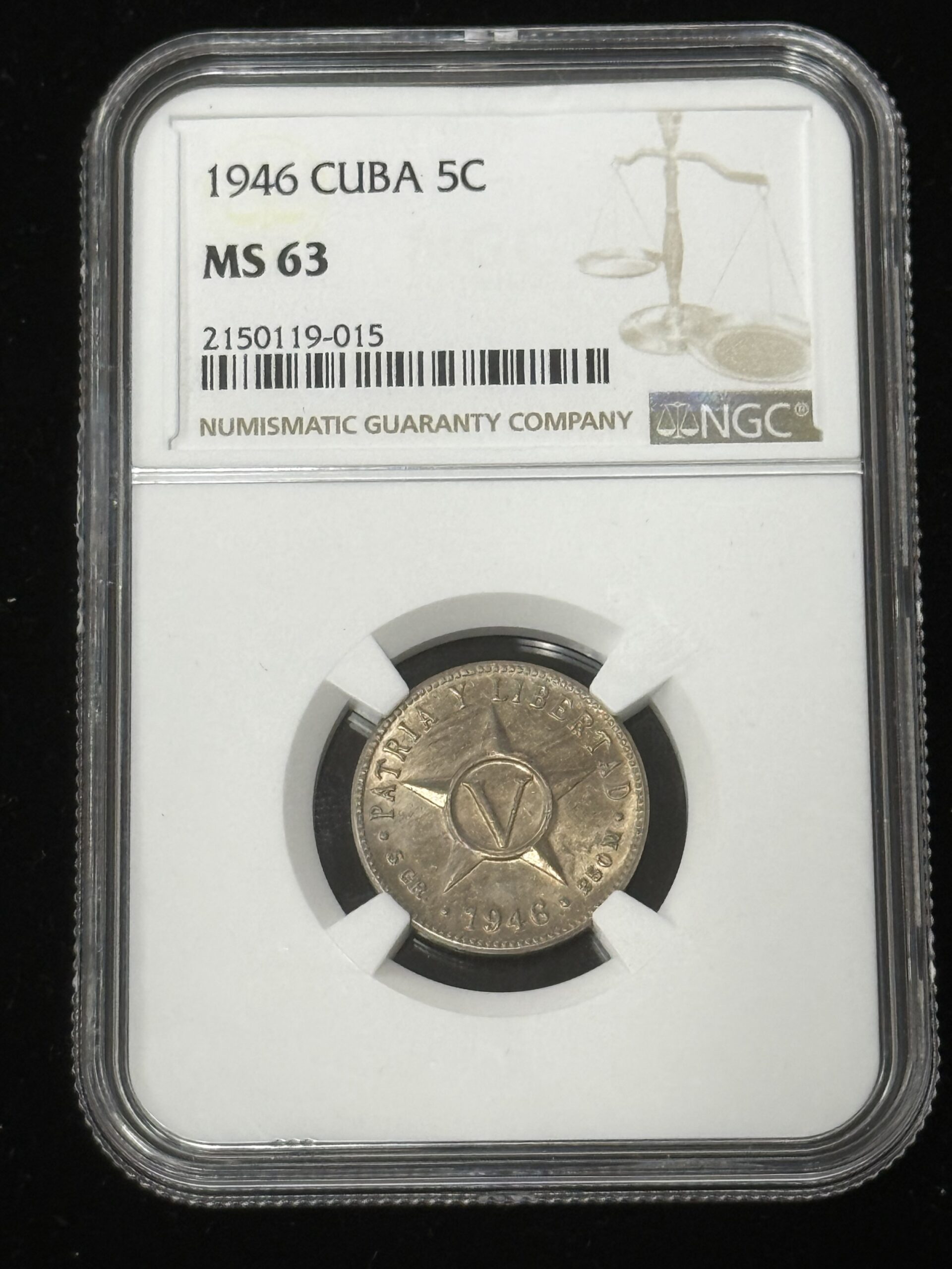 1946 Cuba 5 Centavos NGC MS63