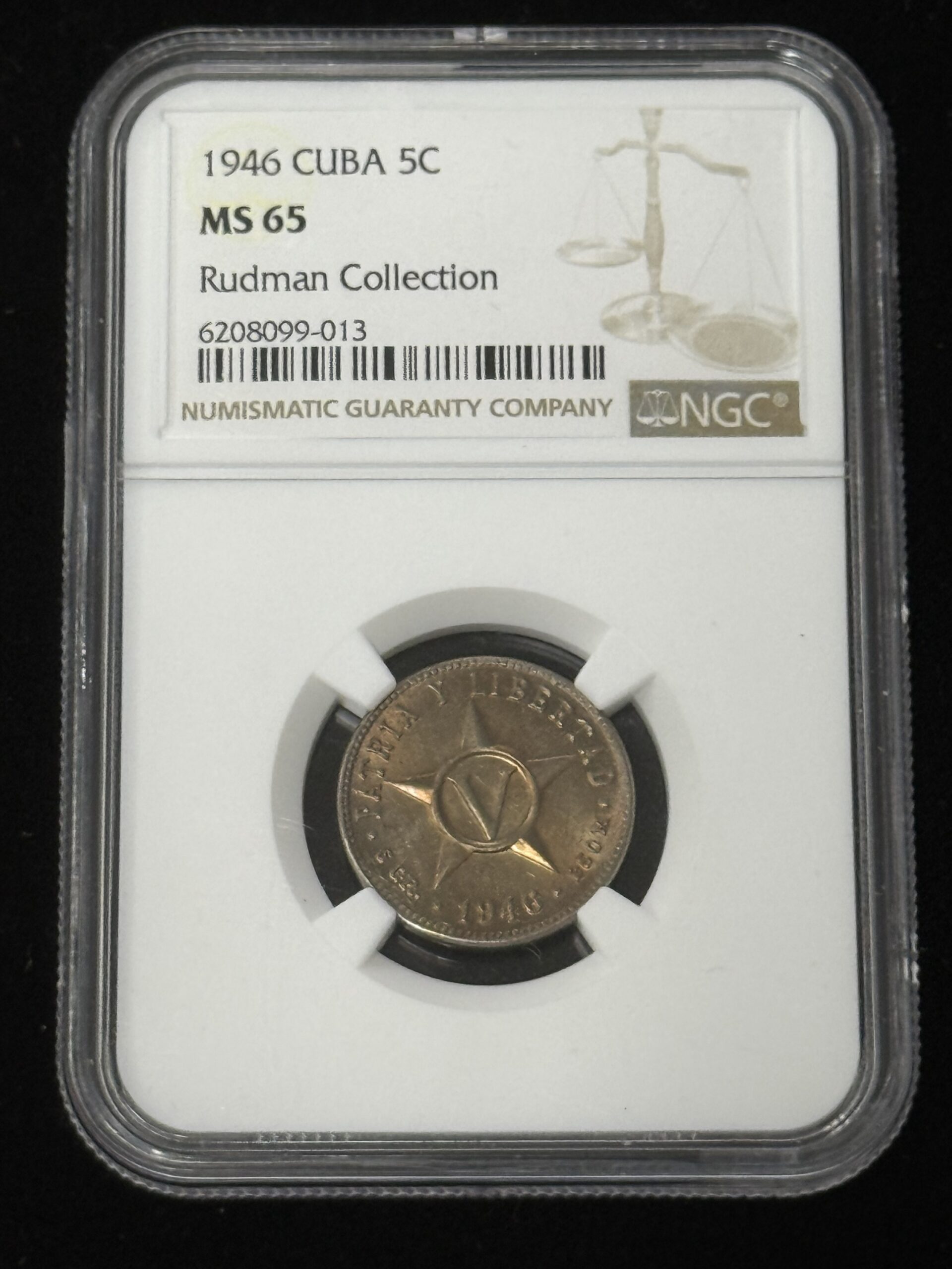 1946 Cuba 5 Centavos NGC MS65 Rudman Coll