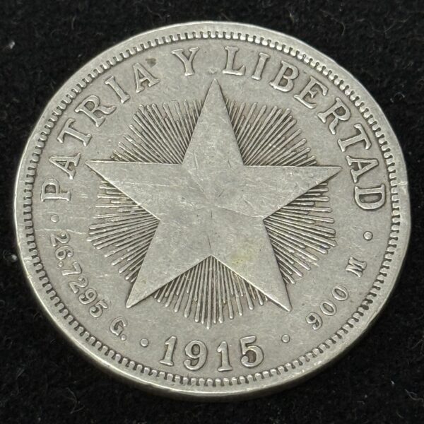 1915 Cuba Star Peso Low Relief VF Cleaned