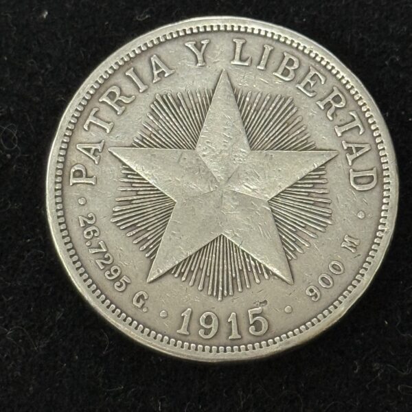 1915 Cuba Star Peso Low Relief VF Cleaned -3