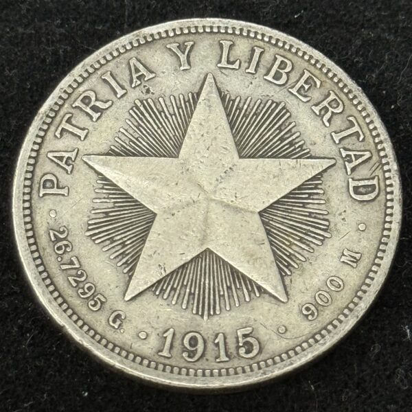 1915 Cuba Star Peso High Relief VF