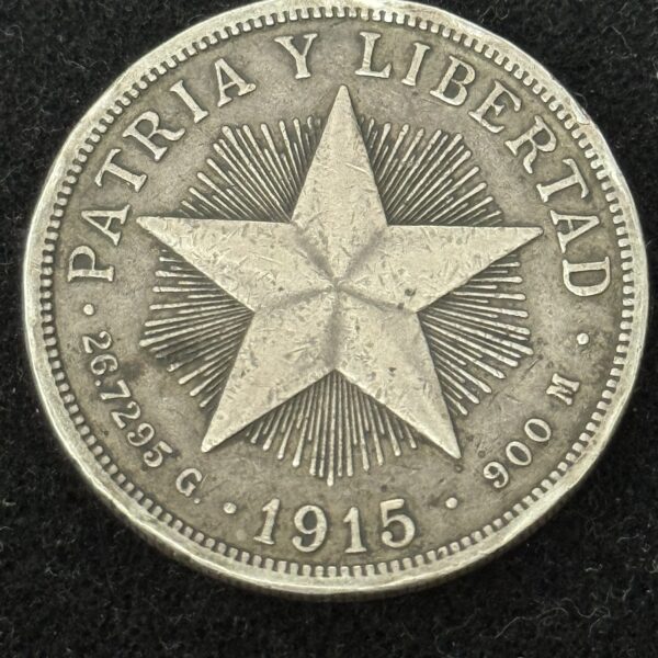 1915 Cuba Star Peso High Relief VF Rim Bumps