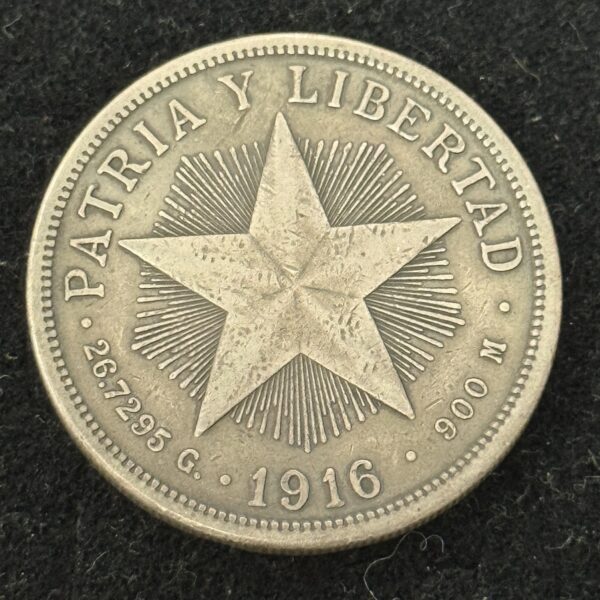 1916 Cuba Star Peso Key Date VF