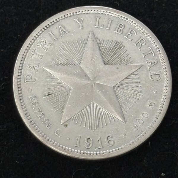 1916 Cuba Star Peso Key Date XF Cleaned