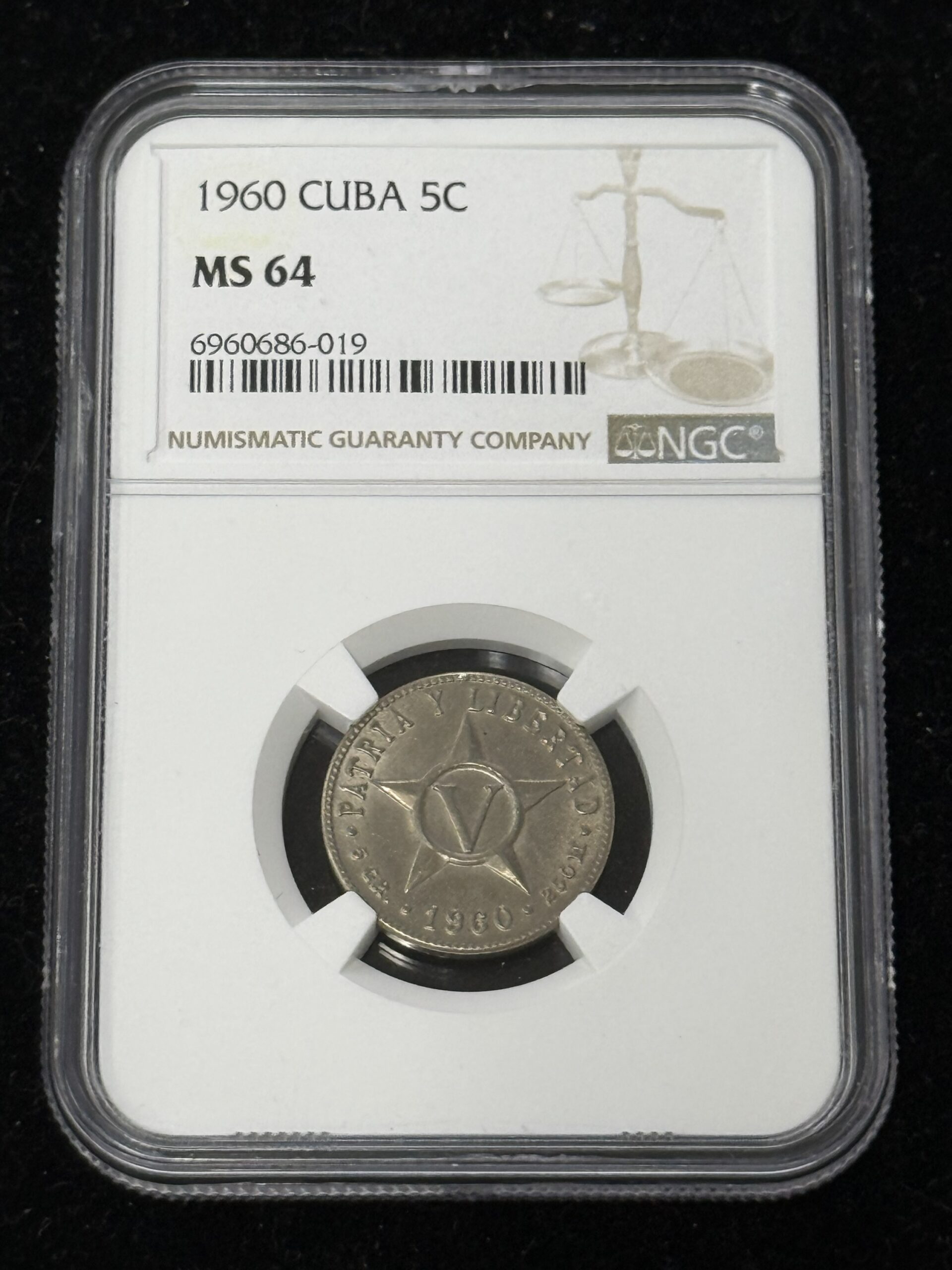 1960 Cuba 5 Centavos NGC MS64