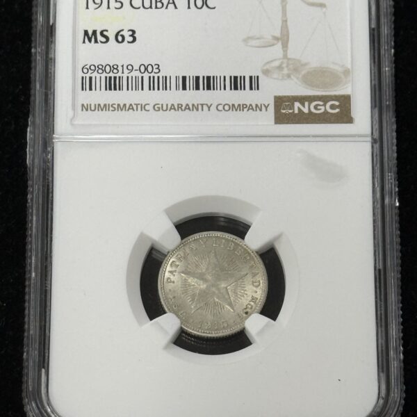 1915 Cuba Silver 10 Centavos NGC MS63