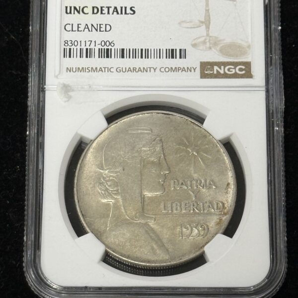1939 Cuba ABC Peso NGC UNC Cleaned