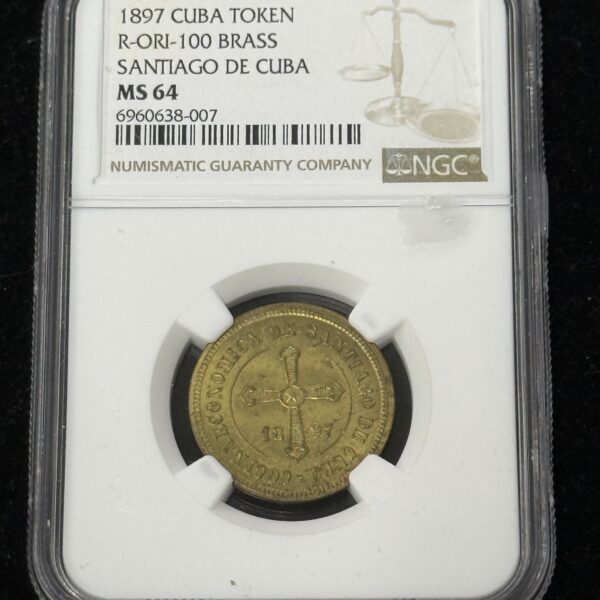 1897 Cuba Santiago De Cuba Brass Token NGC MS64