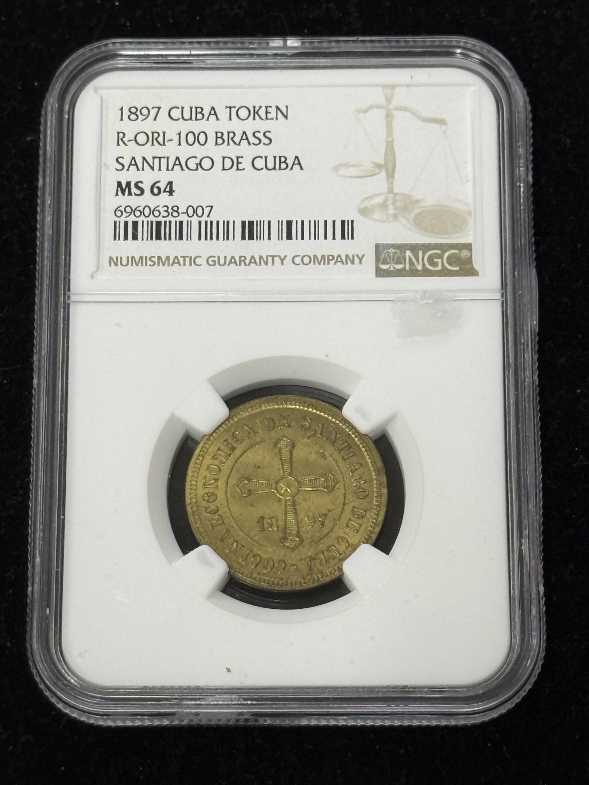 1897 Cuba Santiago De Cuba Brass Token NGC MS64