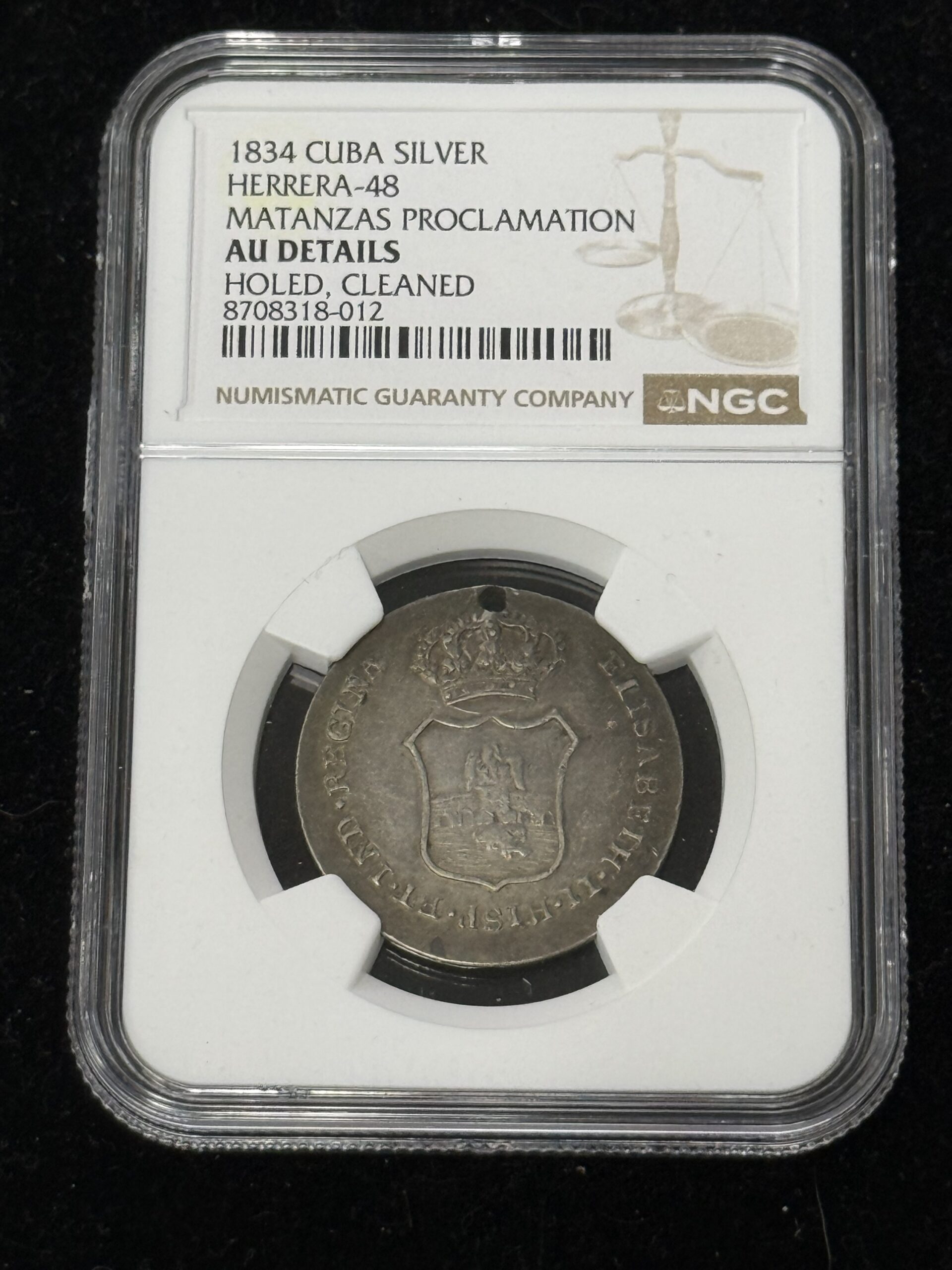 1834 Cuba Mantanzas Proclamation Medal NGC AU Holed Herrera 48